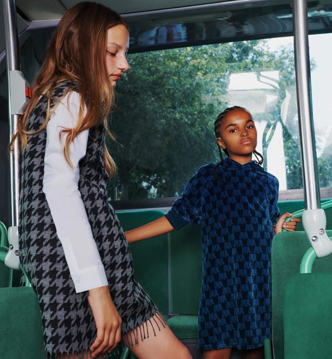 Robe droite enfant Laine grise et noire à motif pied-de-poule