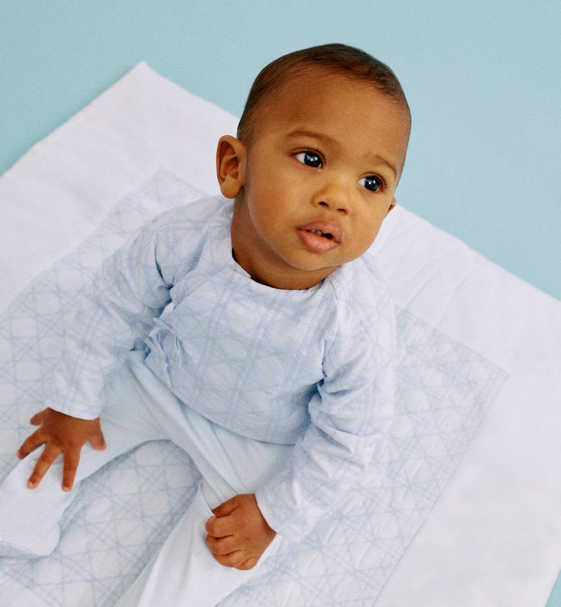 Pyjama-guimpe Cannage Interlock et voile de coton bleu ciel