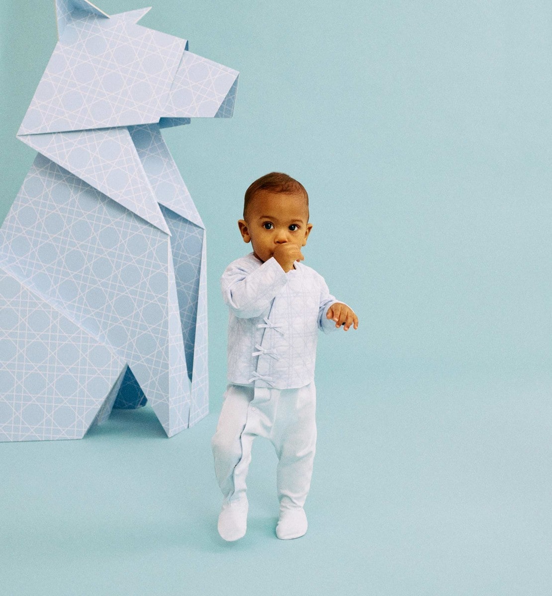 Pyjama-guimpe Cannage Interlock et voile de coton bleu ciel