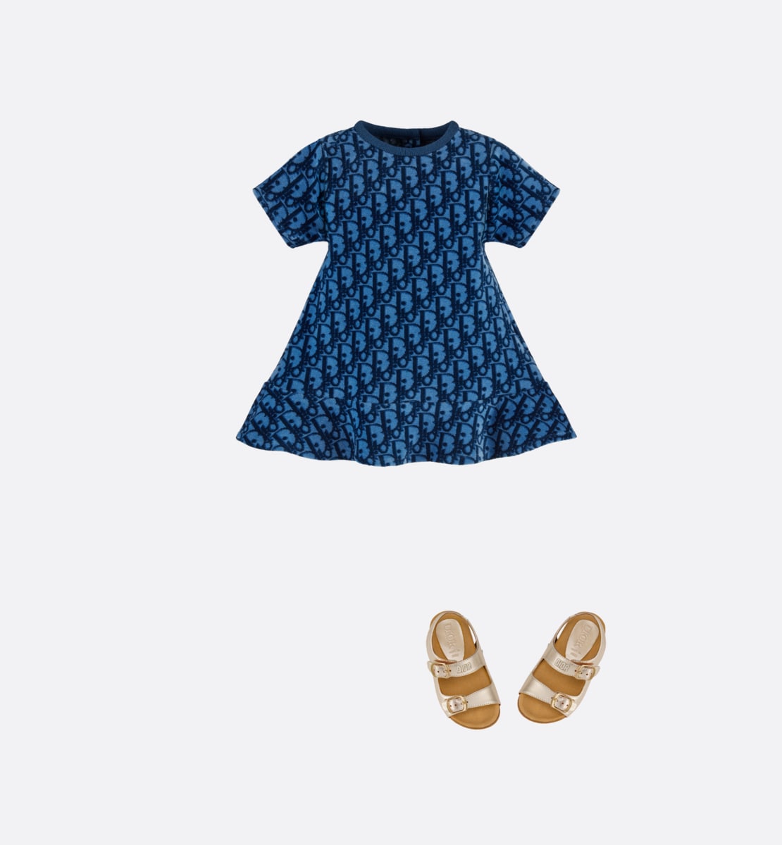 Robe trapèze bébé Jacquard velours Dior Oblique bleu