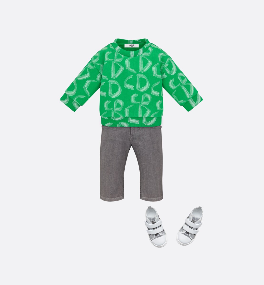 Sweatshirt bébé Molleton de coton vert à motif CD revisité blanc