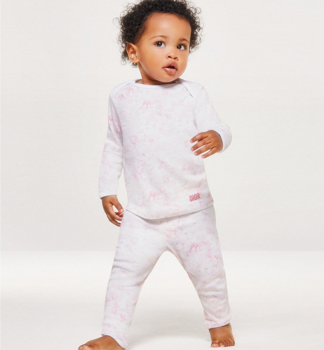 Coffret de naissance Jersey de coton ivoire imprimé Toile de Jouy rose pâle