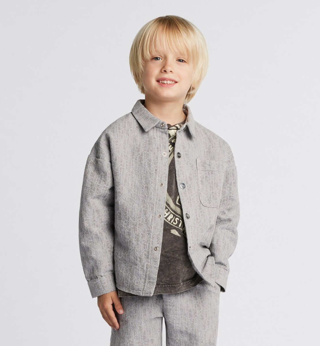Surchemise enfant Gabardine de coton jacquard Dior Oblique gris