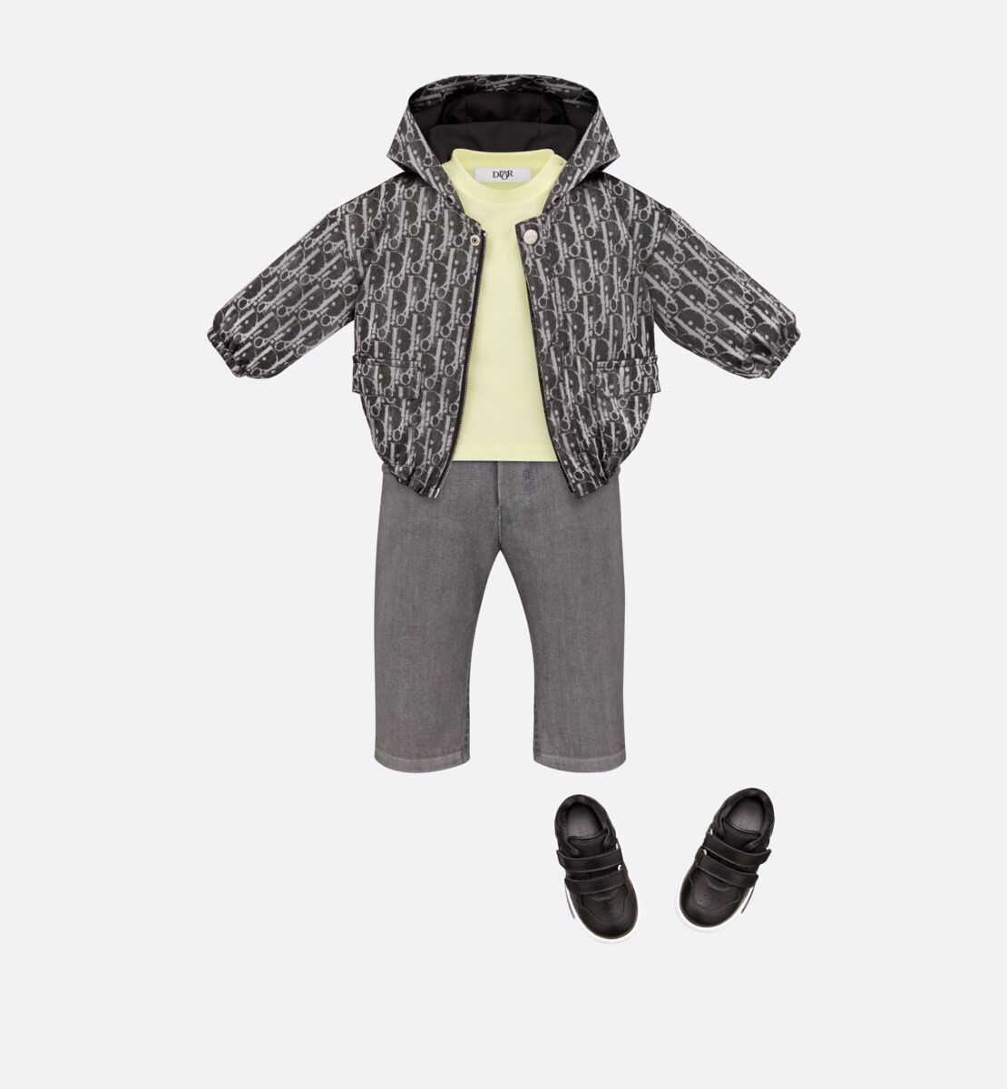 Veste coupe-vent à capuche bébé Toile technique déperlante jacquard Dior Oblique gris métallisé
