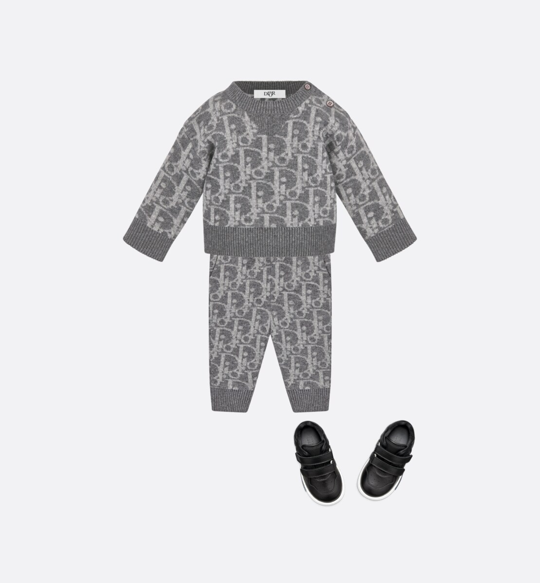 Pull bébé Maille jacquard de laine et cachemire mélangés Dior Oblique gris foncé et gris