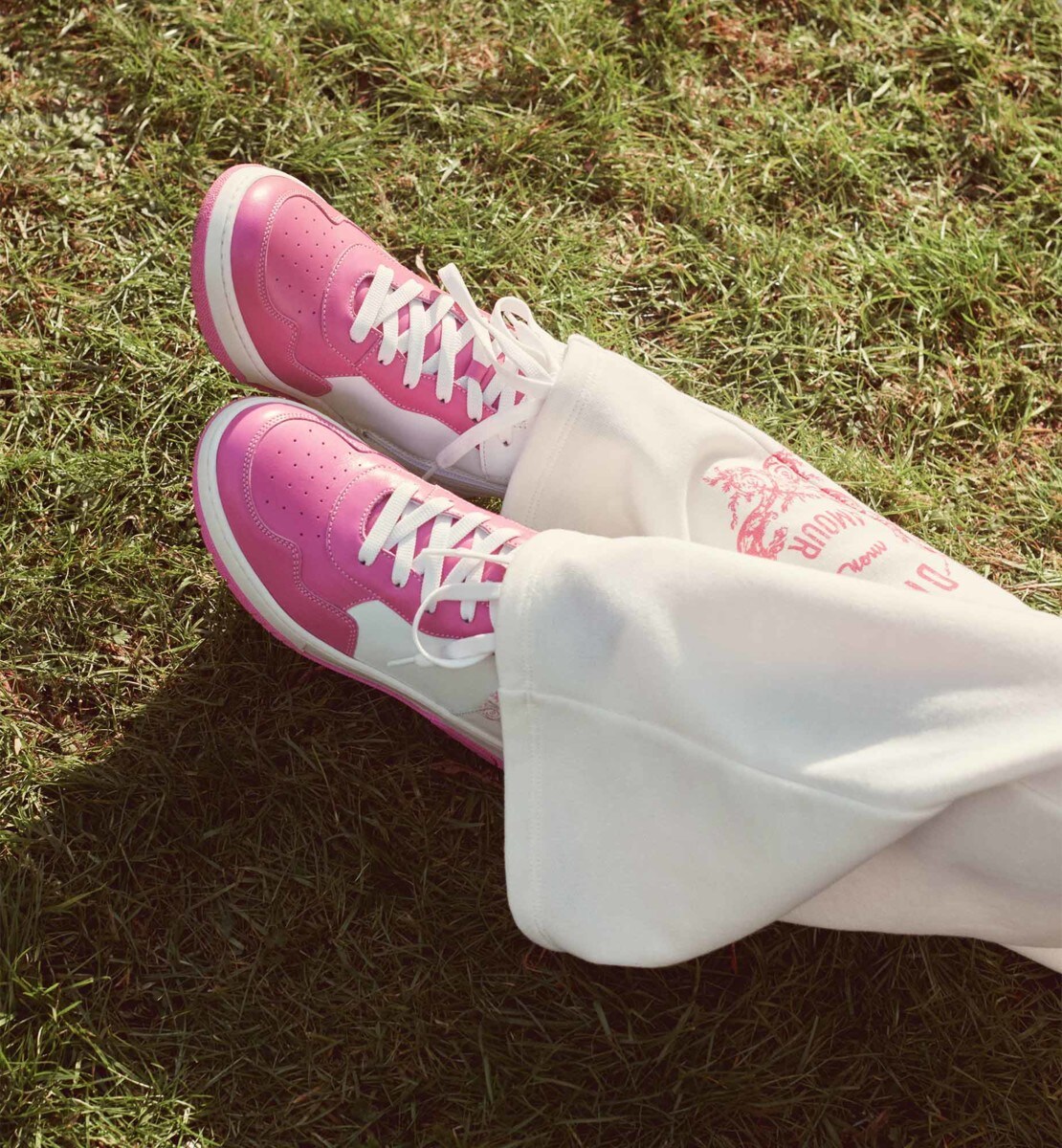 Sneaker haute enfant Cuir de veau blanc et rose