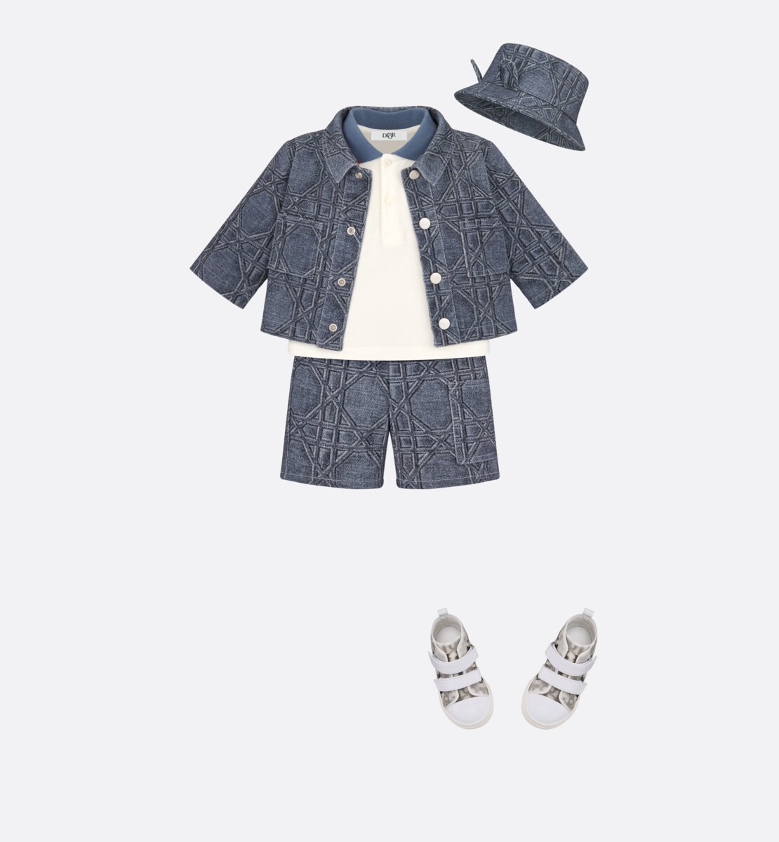 Veste bébé Gabardine de coton Macrocannage bleu