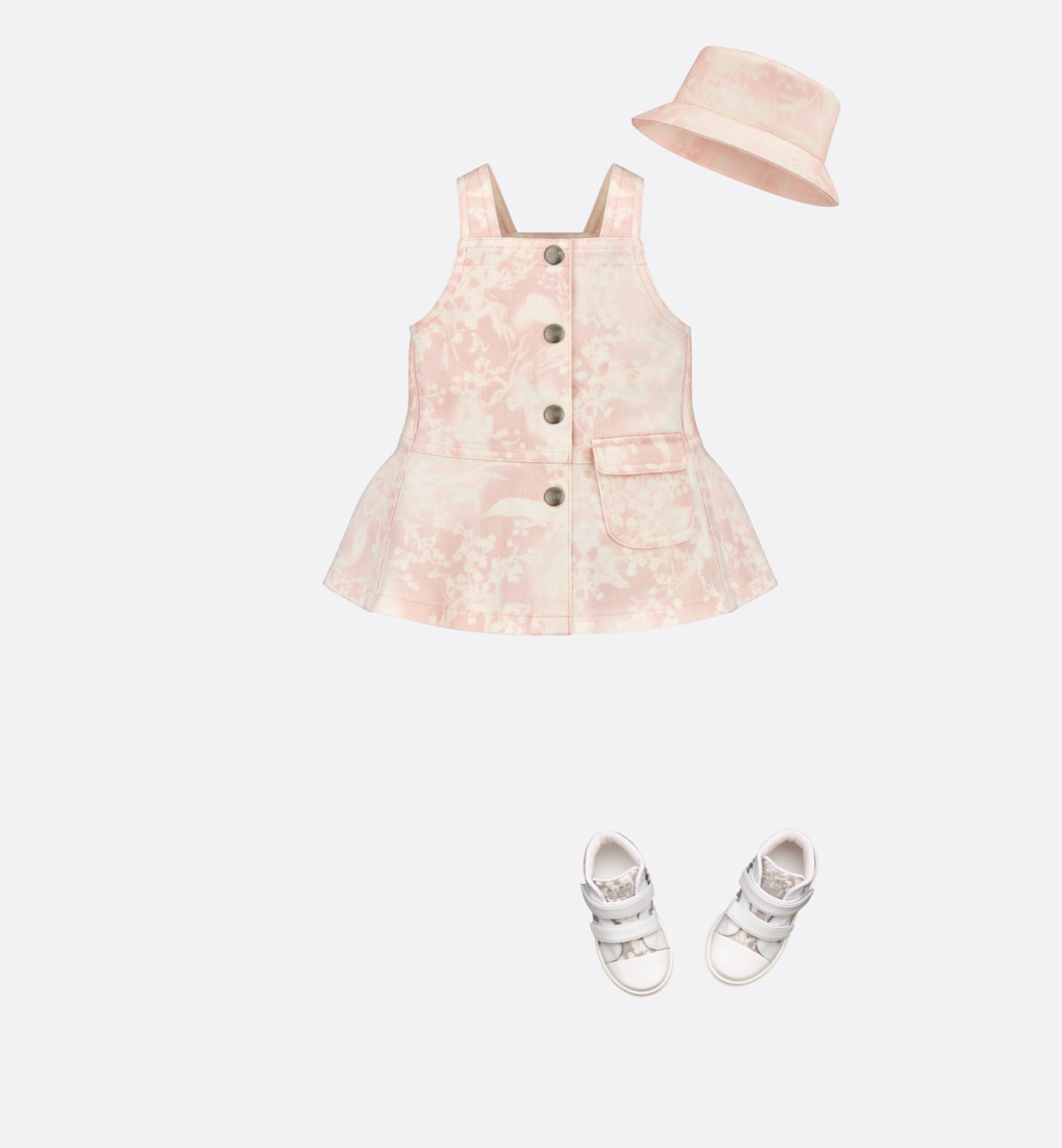 Bob bébé Gabardine de coton rose imprimé Muguet ivoire délavé