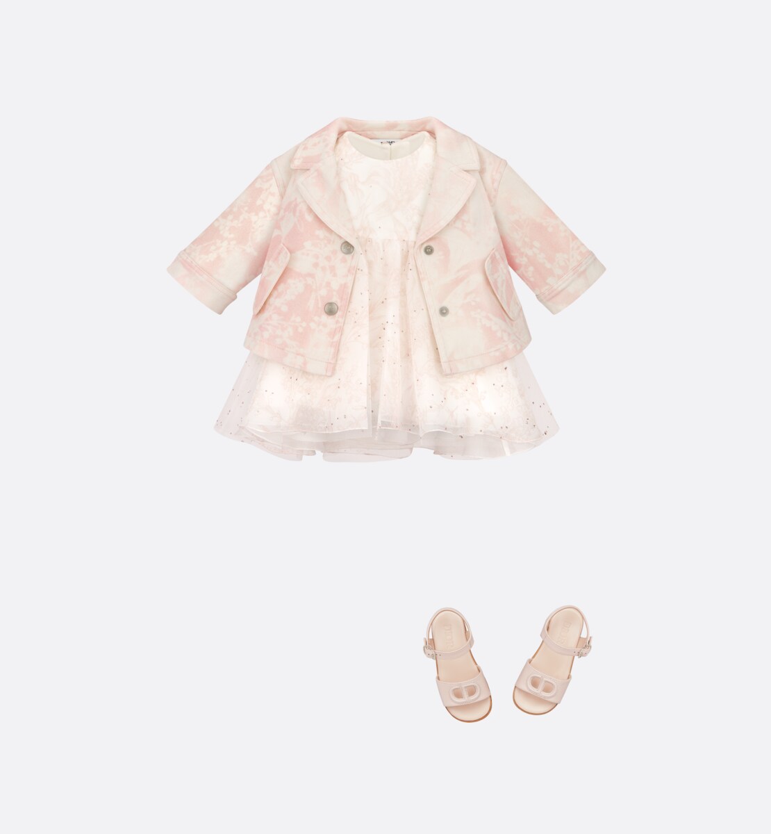 Veste bébé Gabardine de coton rose imprimé Muguet ivoire délavé