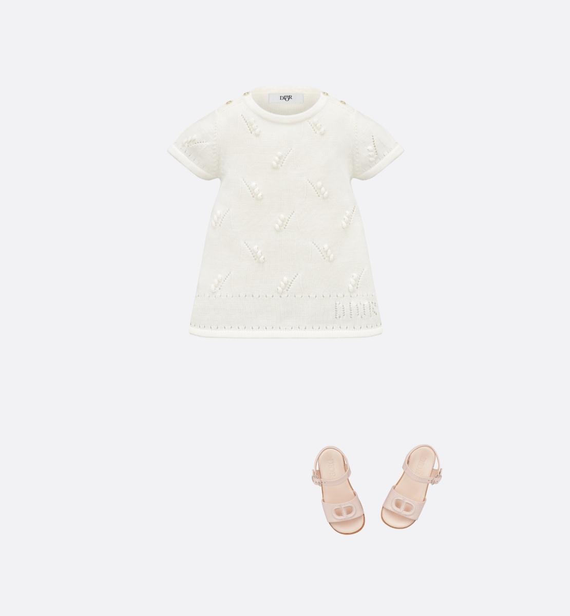 Robe droite bébé Maille de coton à motif Muguet ivoire
