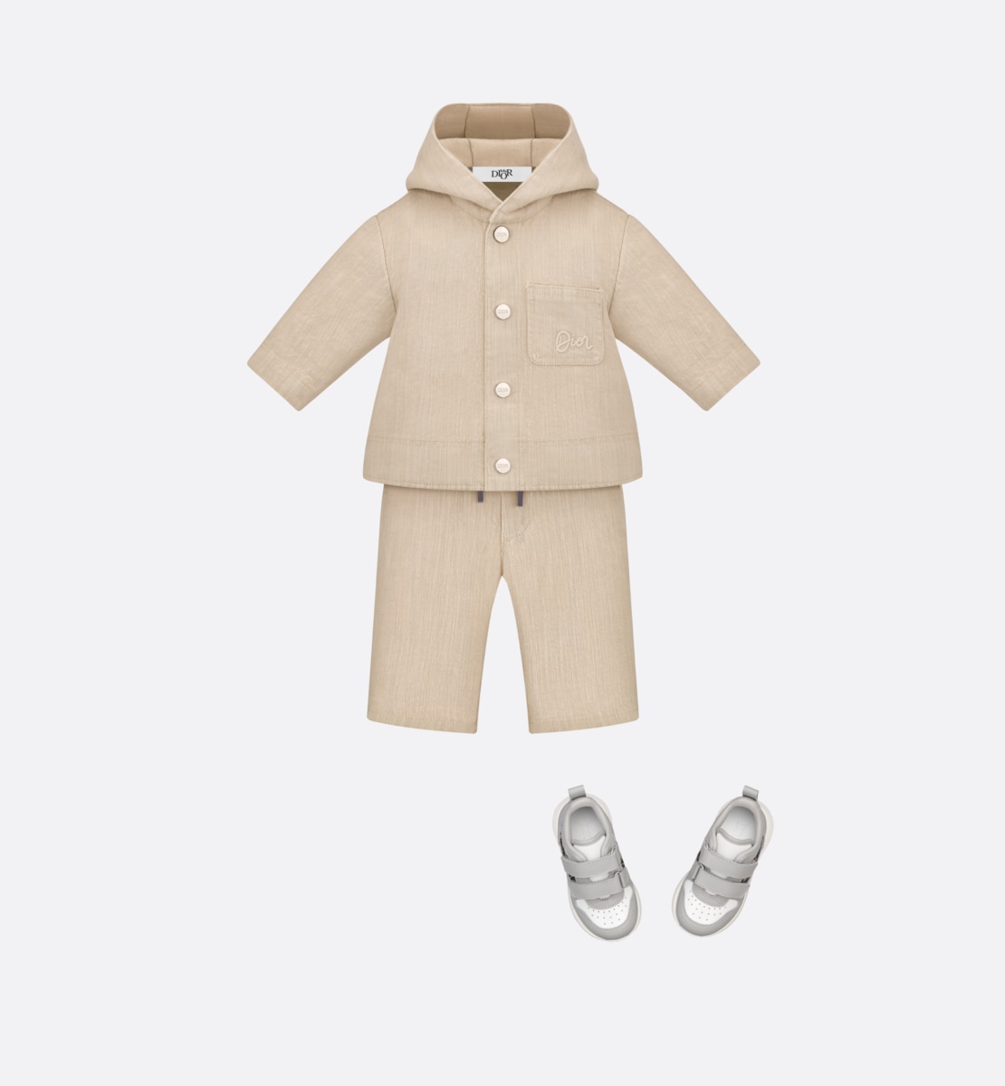 Veste à capuche bébé Toile de coton et lin beige