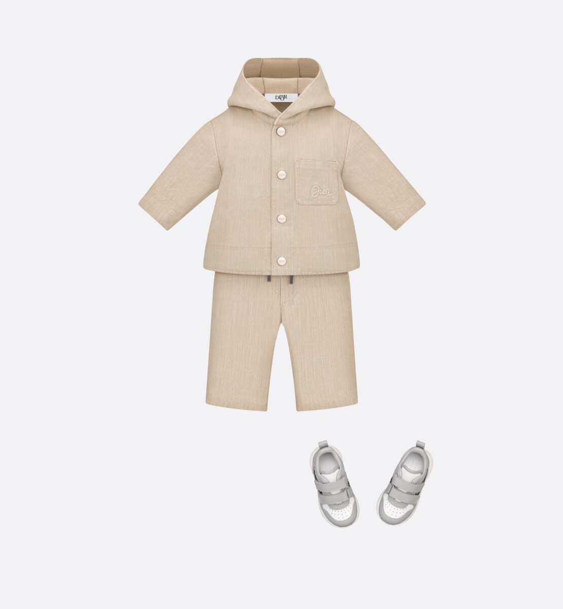 Sneaker B25 Runner bébé Cuir de veau lisse gris et blanc et jacquard Dior Oblique beige et noir