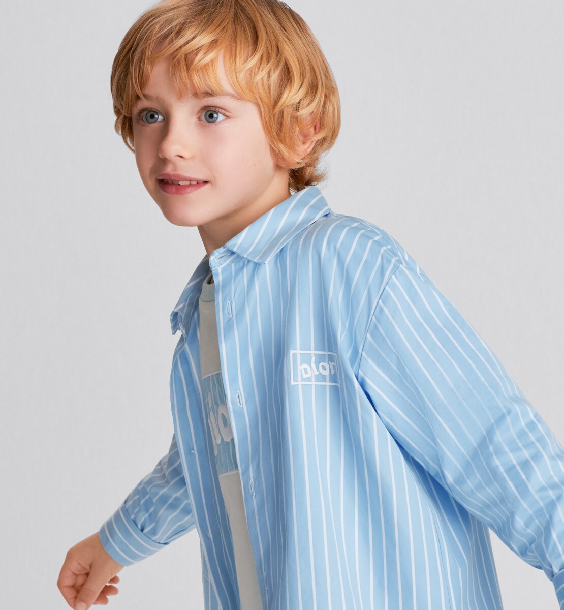 Chemise enfant Popeline de coton blanc à rayures bleu ciel
