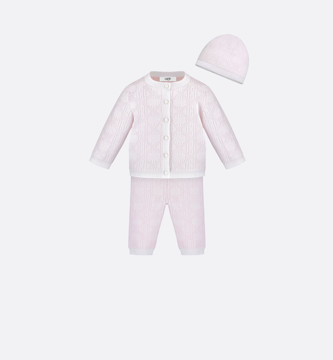 Cardigan bébé Maille de coton Cannage rose pâle irisé