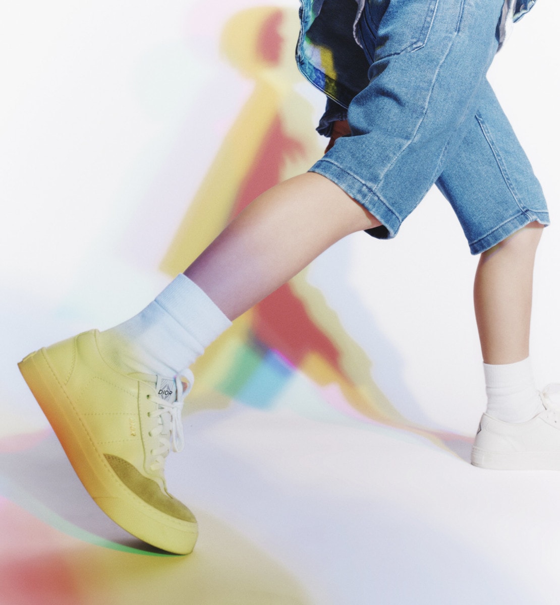 Sneakers B101 enfant Cuir de veau lisse crème et nubuck greige