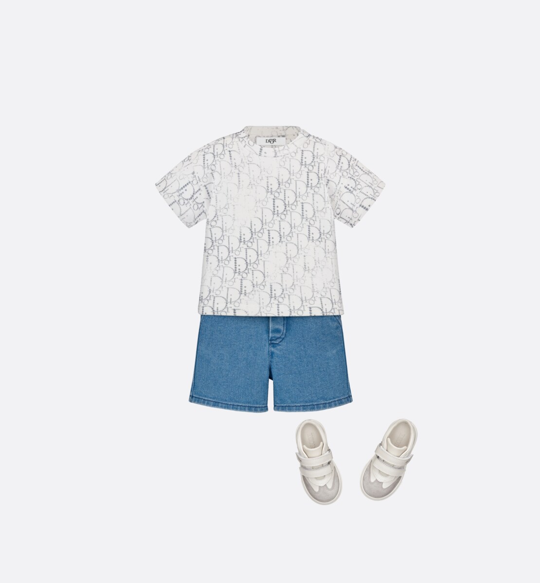 T-shirt bébé Jersey de coton ivoire Dior Oblique perles argenté