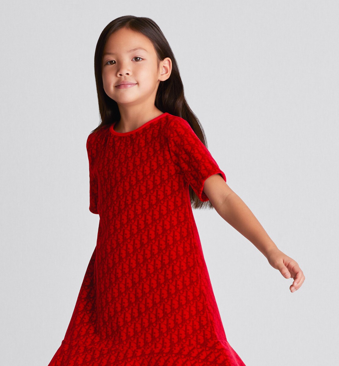 Robe trapèze enfant Jacquard velours Dior Oblique rouge