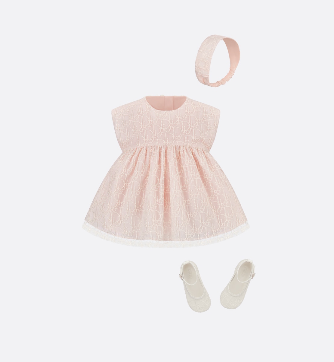 Bandeau bébé Tulle brodé Dior Oblique perles ivoire et rose pâle