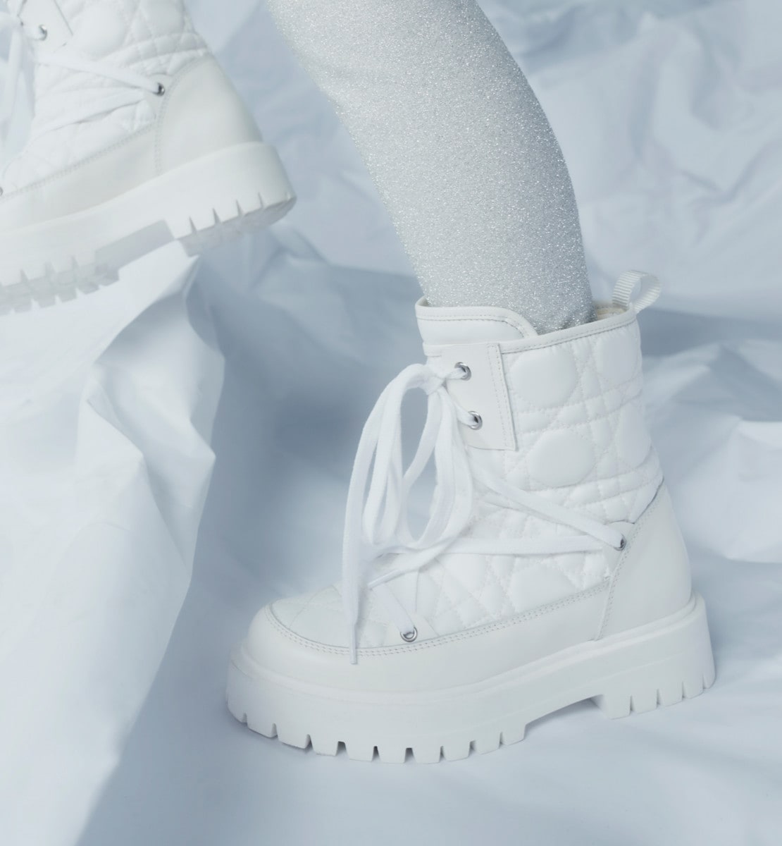 Bottines enfant Cuir de veau et tissu technique Cannage ivoire
