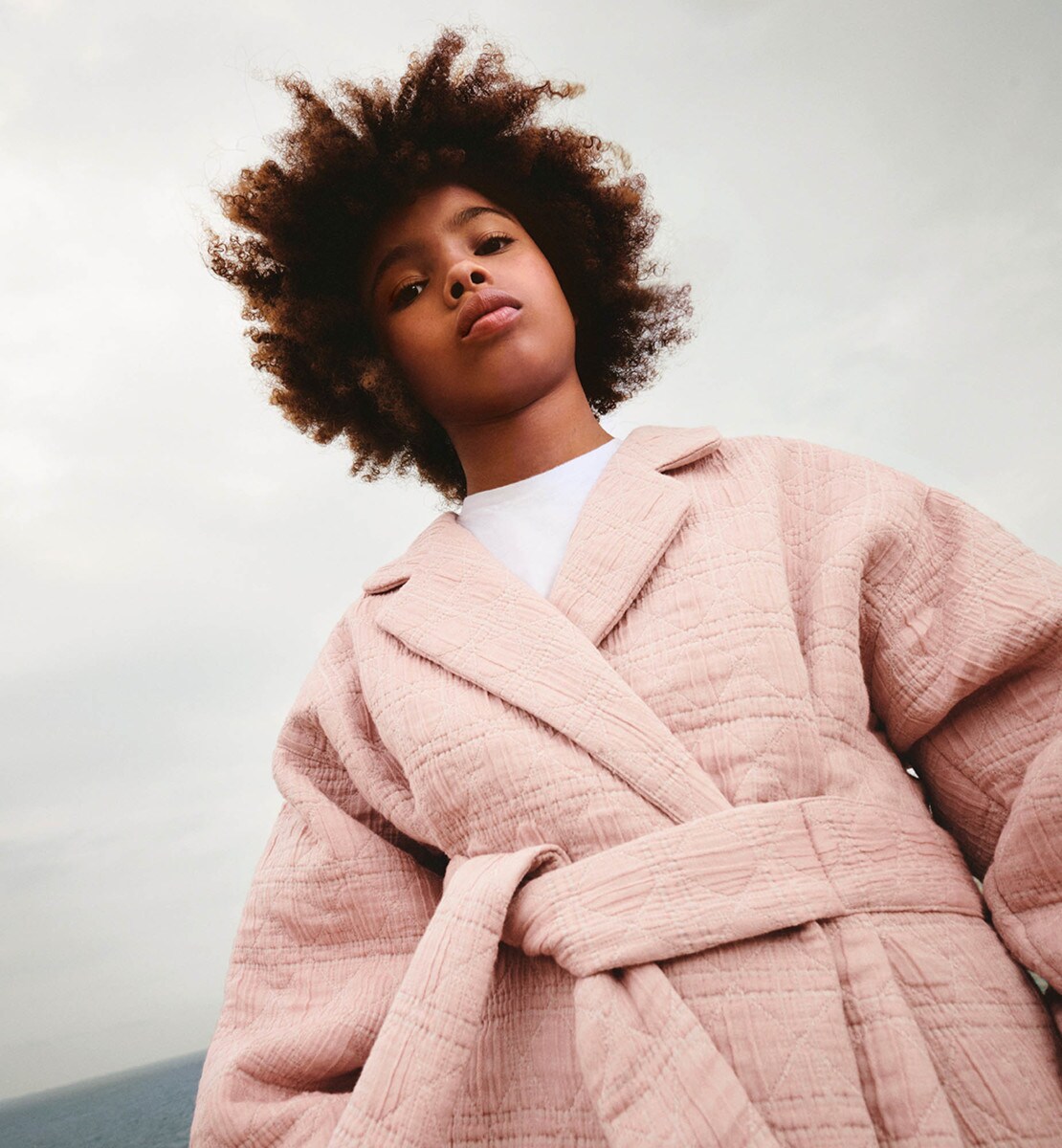 Veste ceinturée enfant Voile de coton Cannage rose pâle