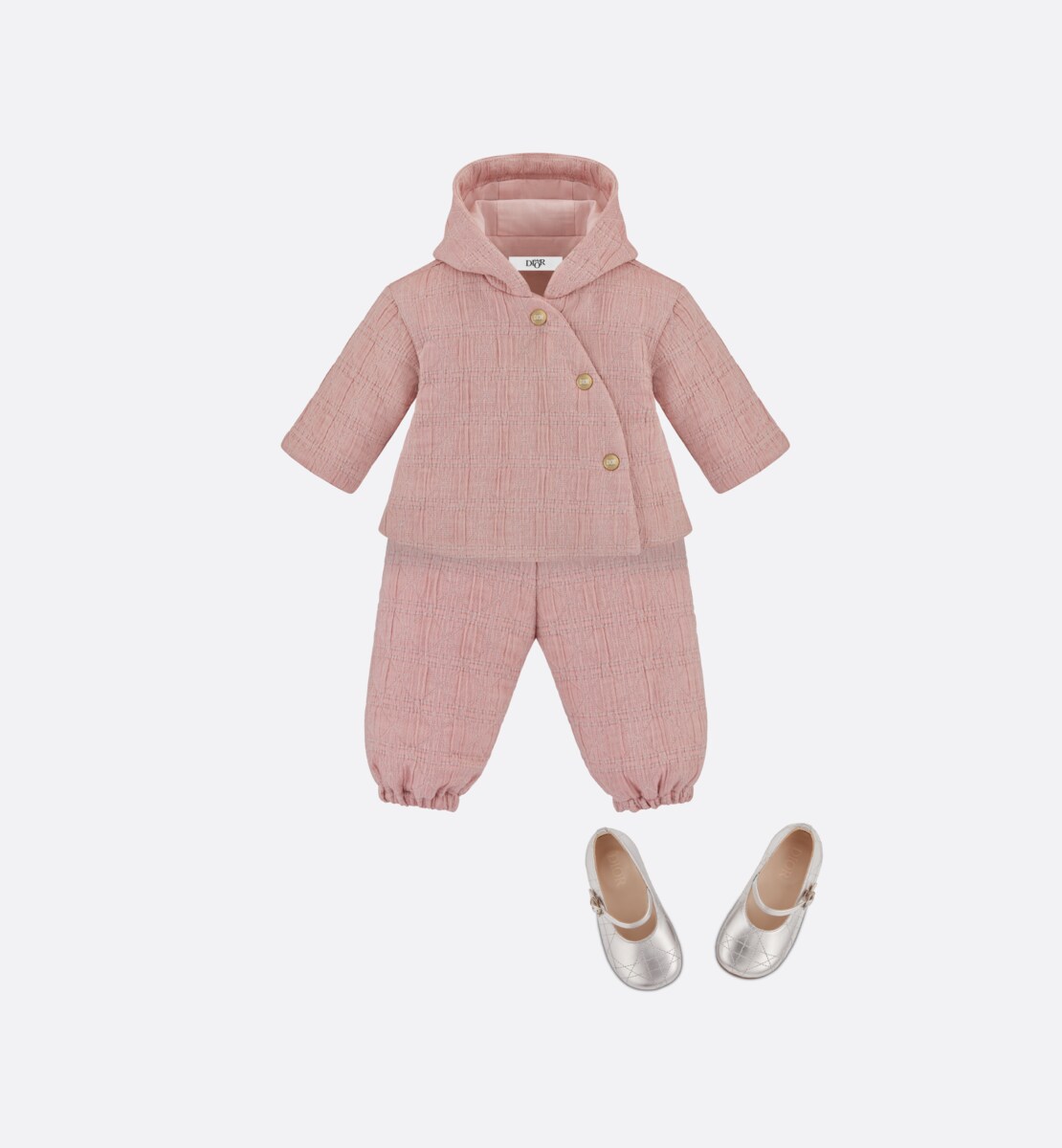 Veste à capuche bébé Voile de coton Cannage rose pâle
