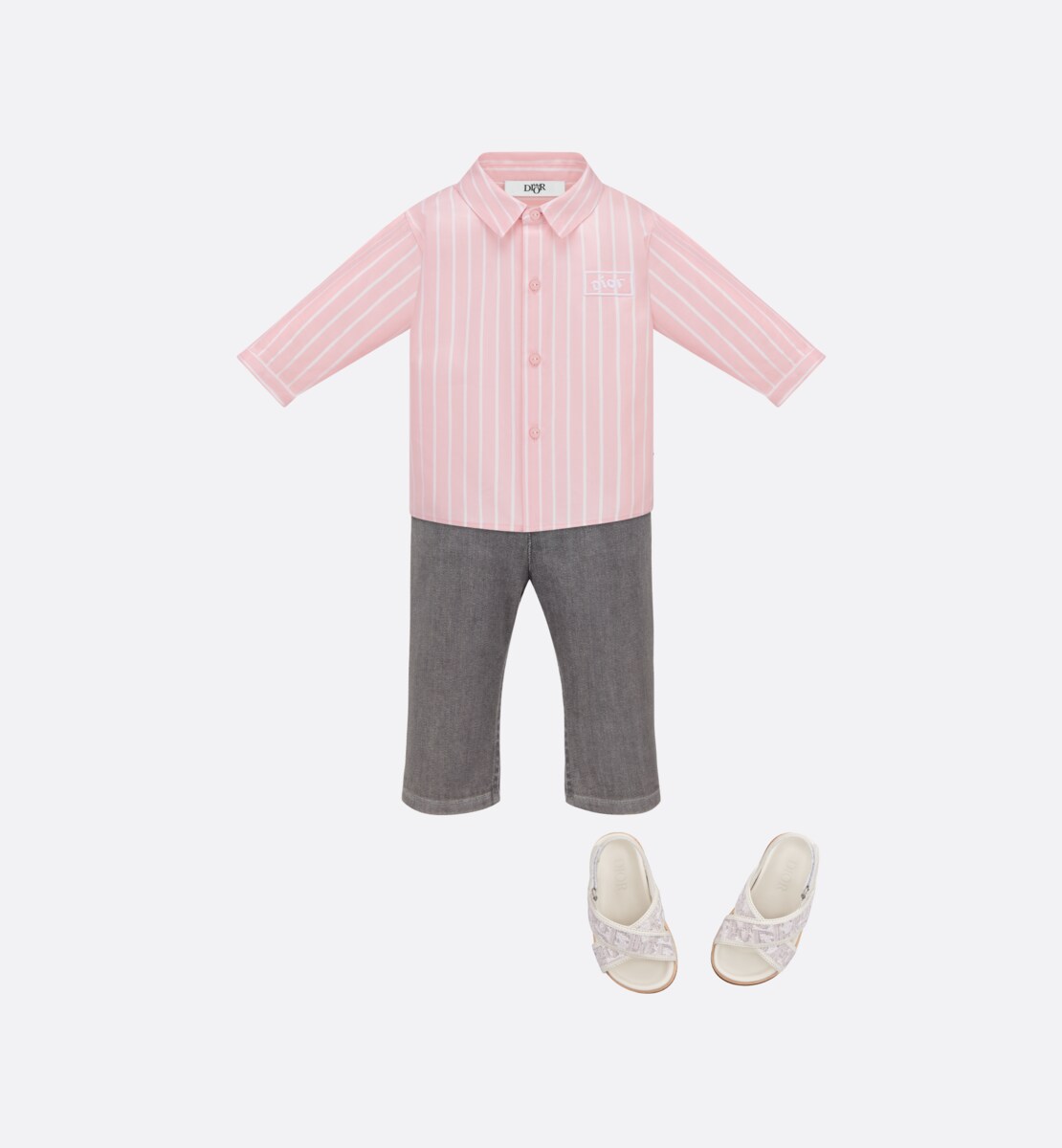 Chemise bébé Popeline de coton blanc à rayures rose pâle