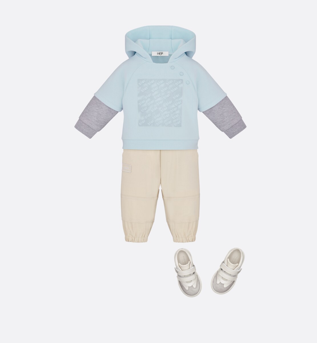 Sweatshirt à capuche bébé Molleton de coton bleu ciel et gris chiné