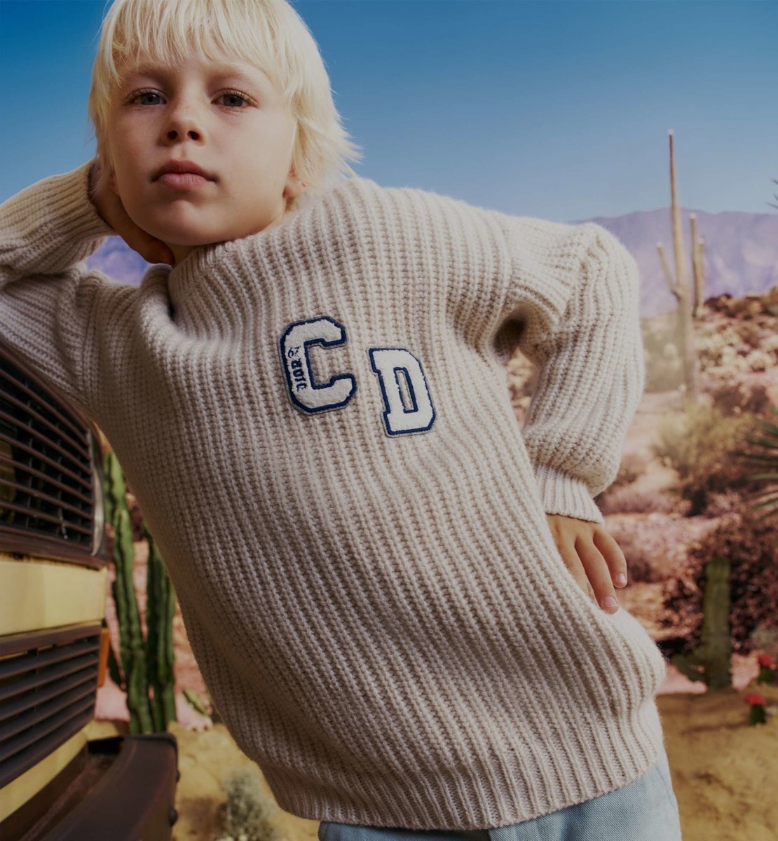 Pull enfant Maille de laine et cachemire mélangés moulinés beige