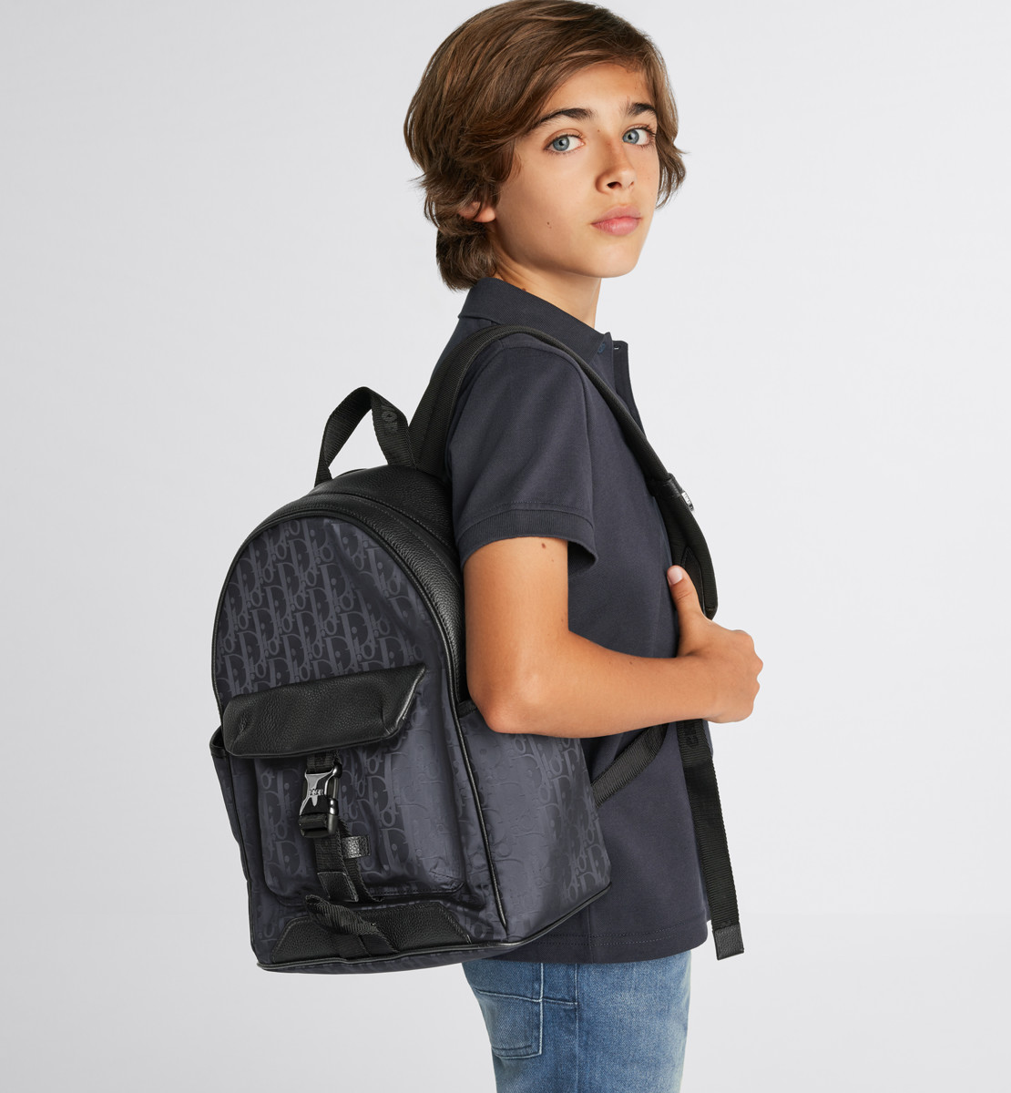 Sac à dos Dior Explorer enfant Tissu technique Dior Oblique Mirage et cuir de veau grainé noirs