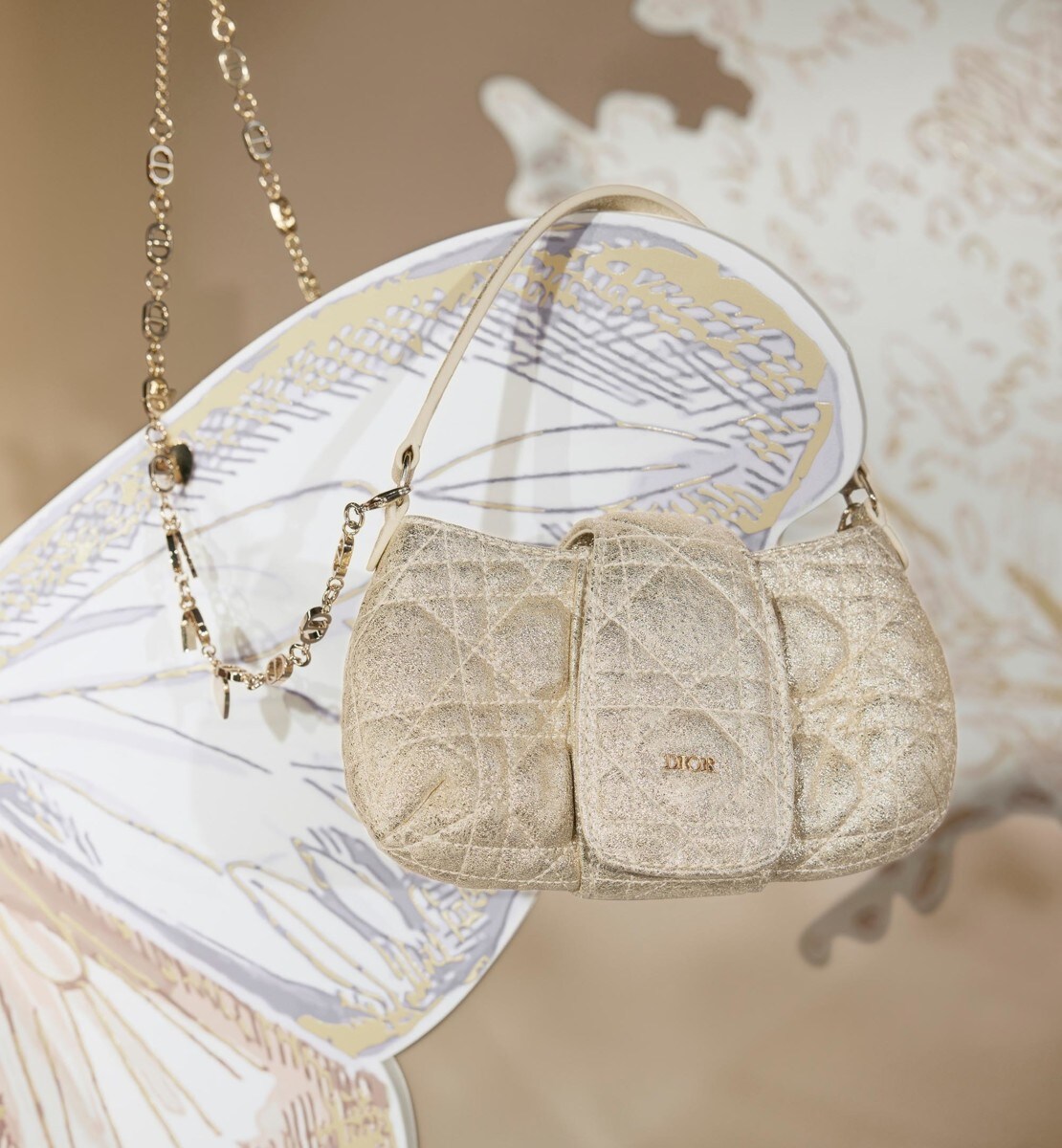 Sac nœud enfant Cuir d'agneau métallisé Cannage doré
