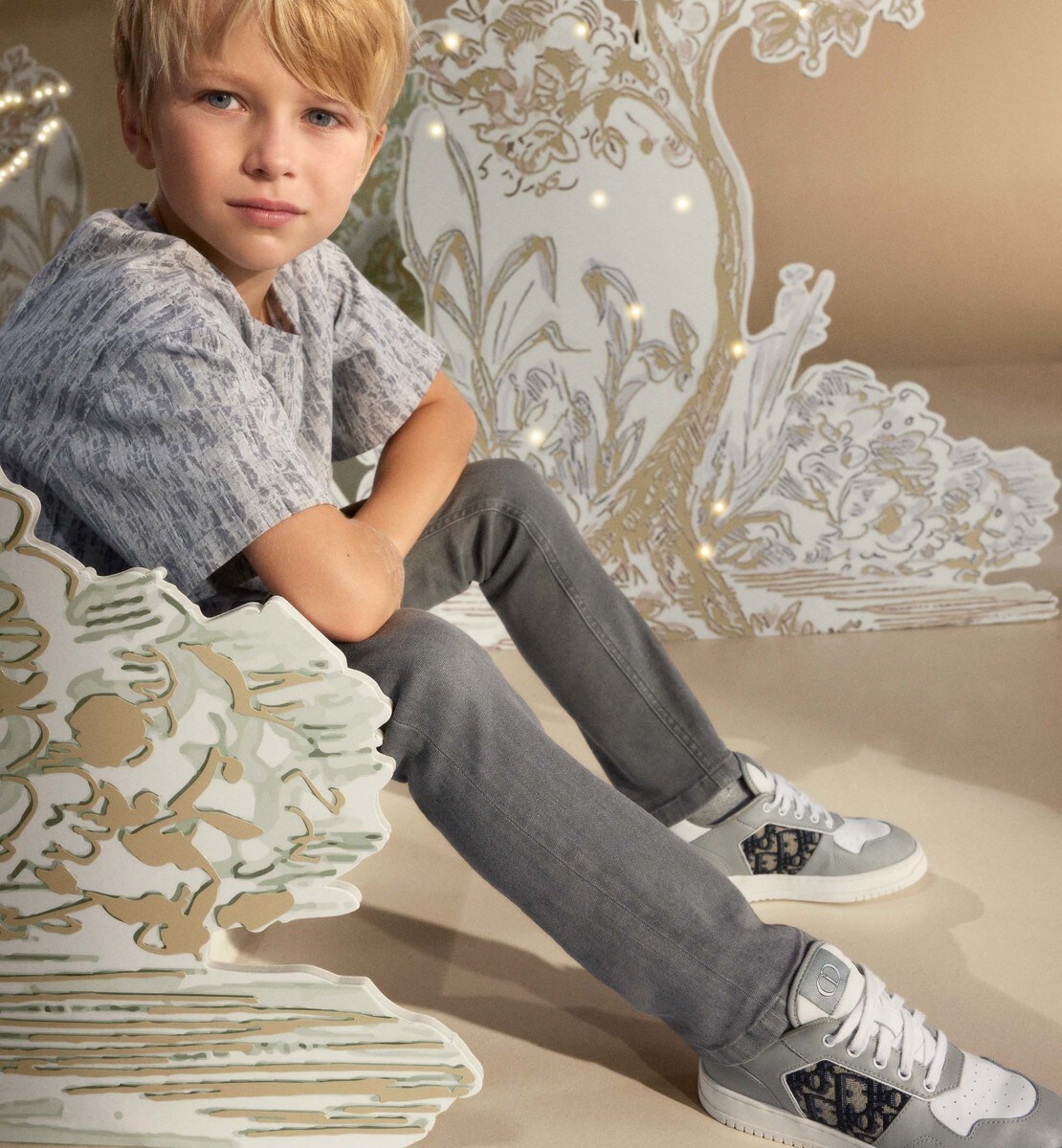T-shirt enfant Jersey de coton Dior Oblique gris à effet Camouflage