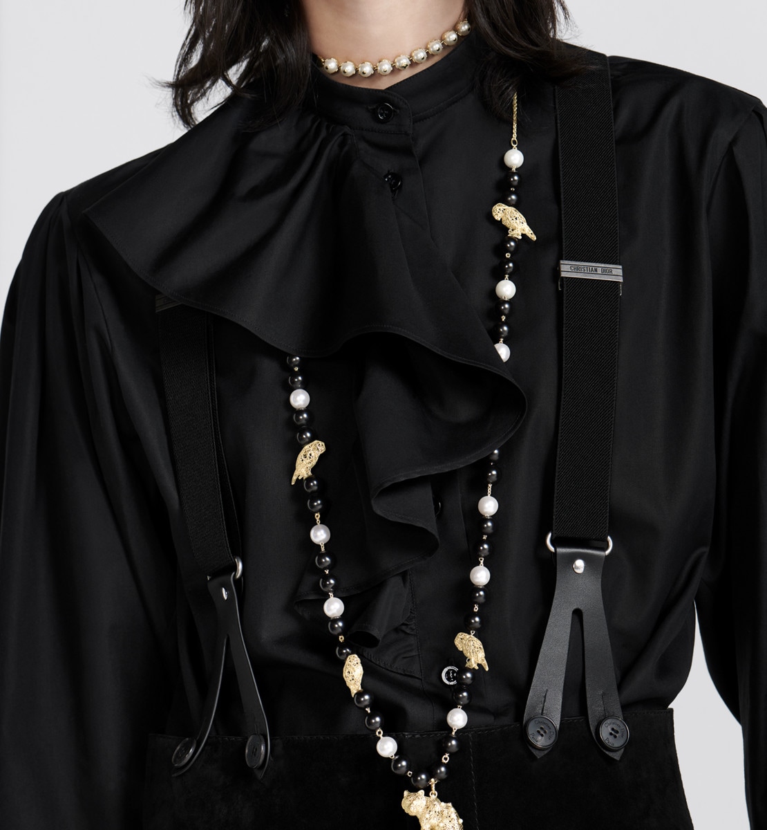Blouse à volants Popeline de coton noir