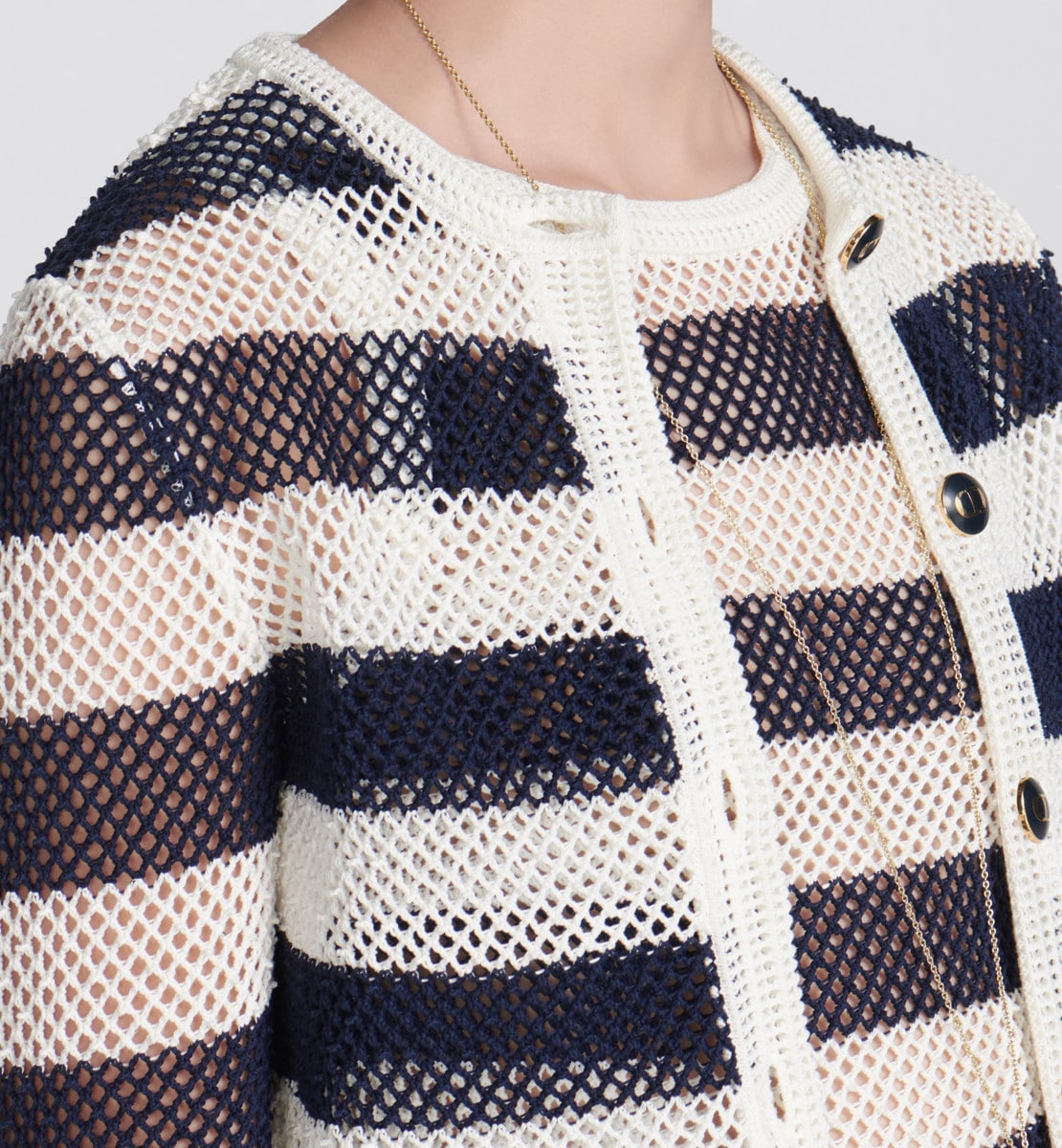 Débardeur Dior Marinière Maille ajourée de coton bleu marine et blanc