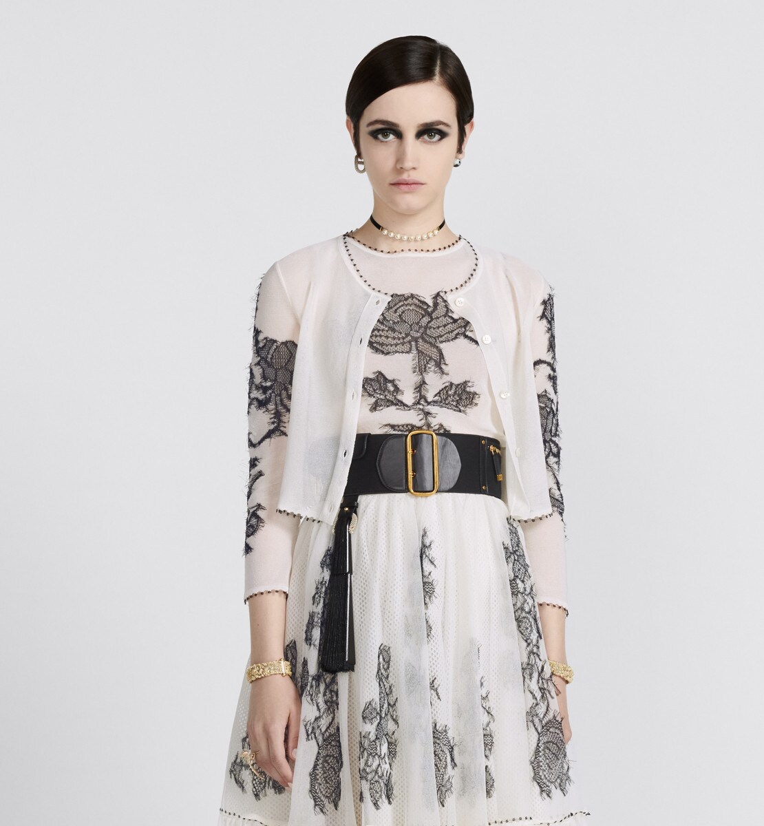 Twin-set Maille de soie écrue à motif floral noir