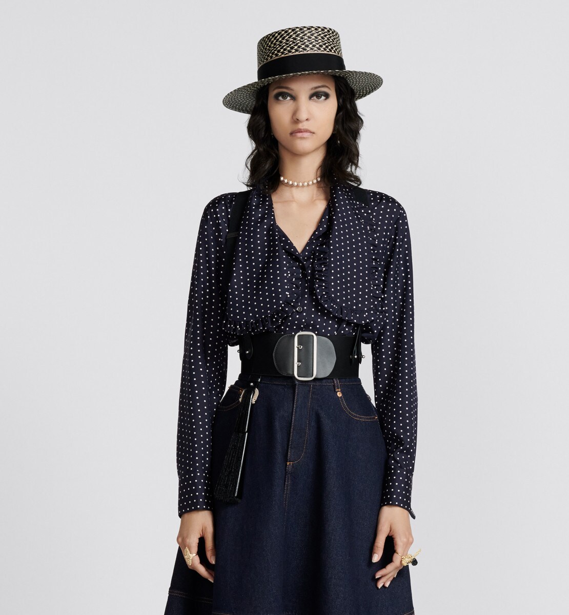 Chapeau Diorodeo à long bord Tissu technique noir et beige