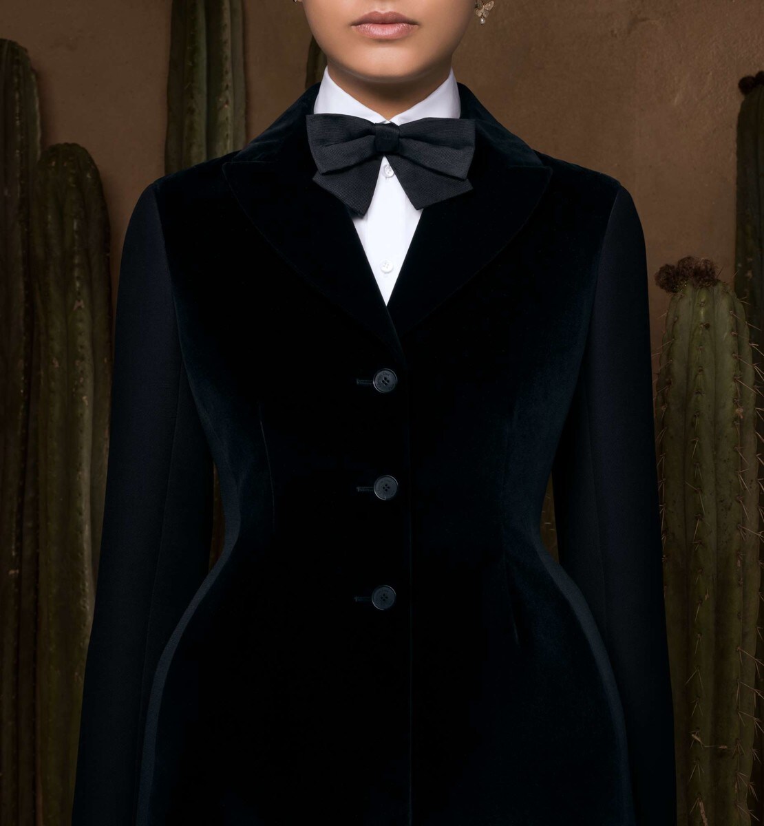 Veste ajustée Laine et soie noires effet velours