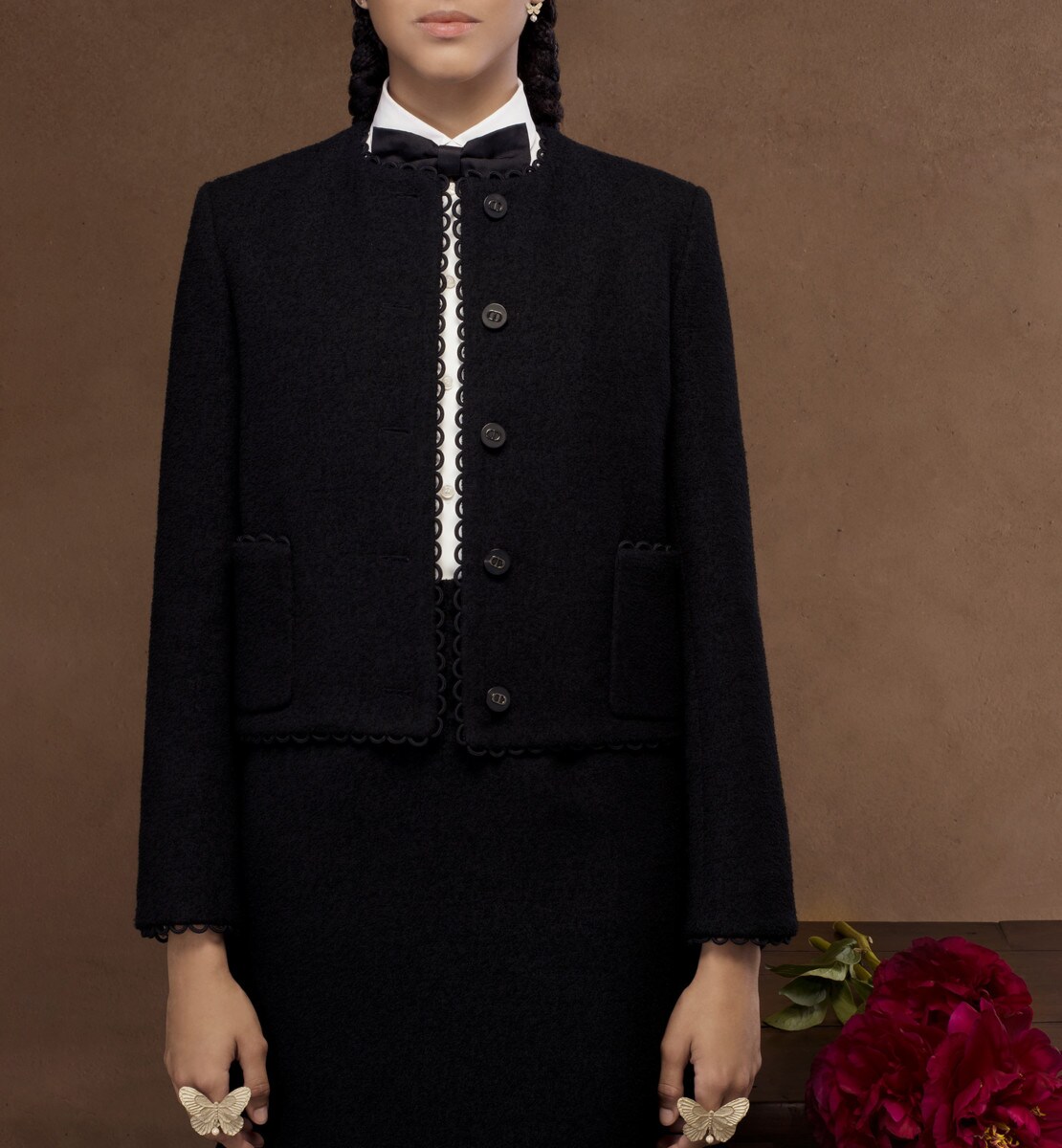 Veste courte Laine vierge double face bouclette noire