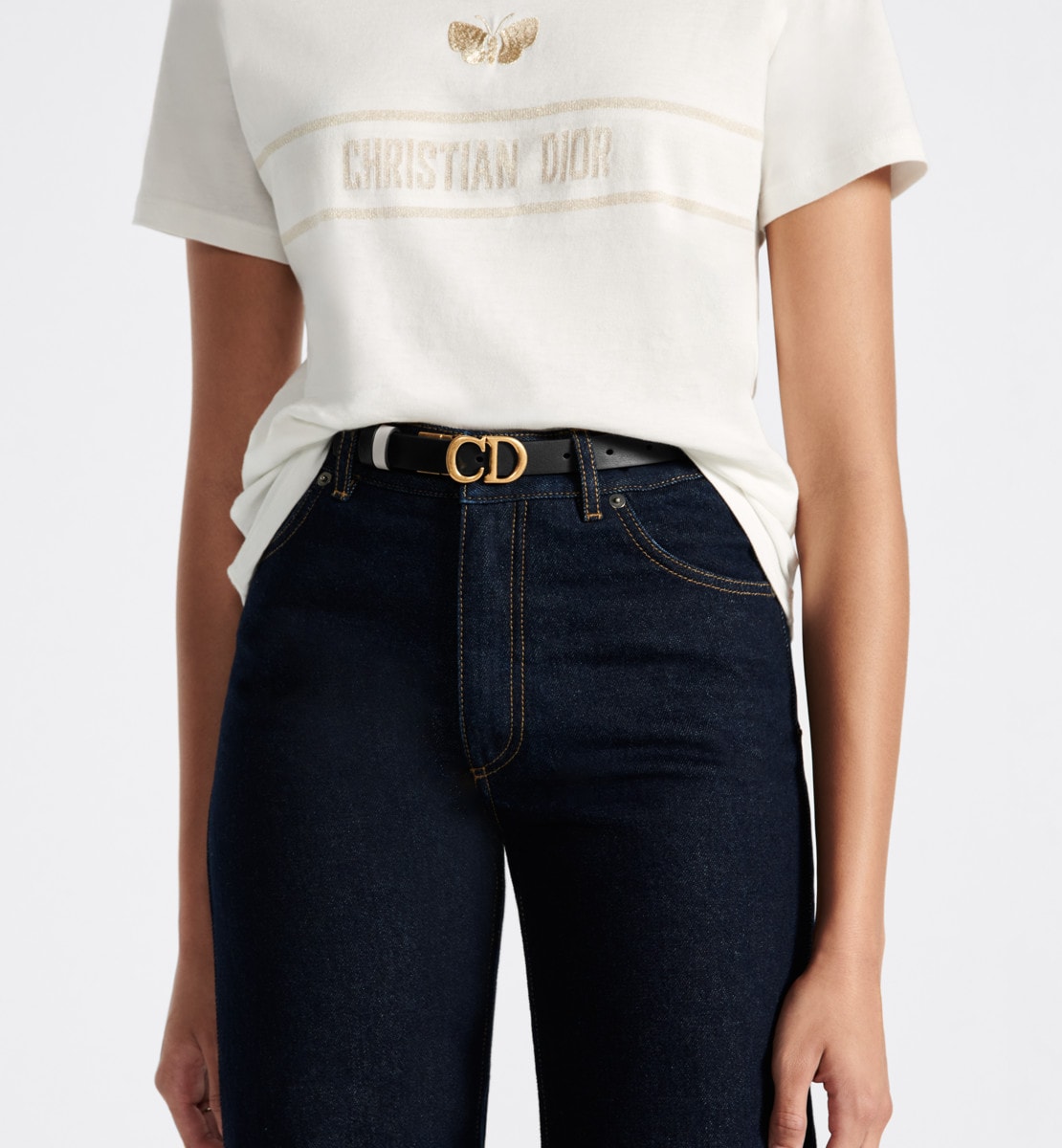 Ceinture Saddle réversible Cuir de veau lisse noir et beige poudre, 20 mm