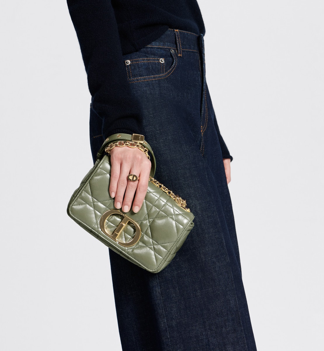 Sac Dior Caro Small Cuir d'agneau Macrocannage perlé vert pastel Peyote
