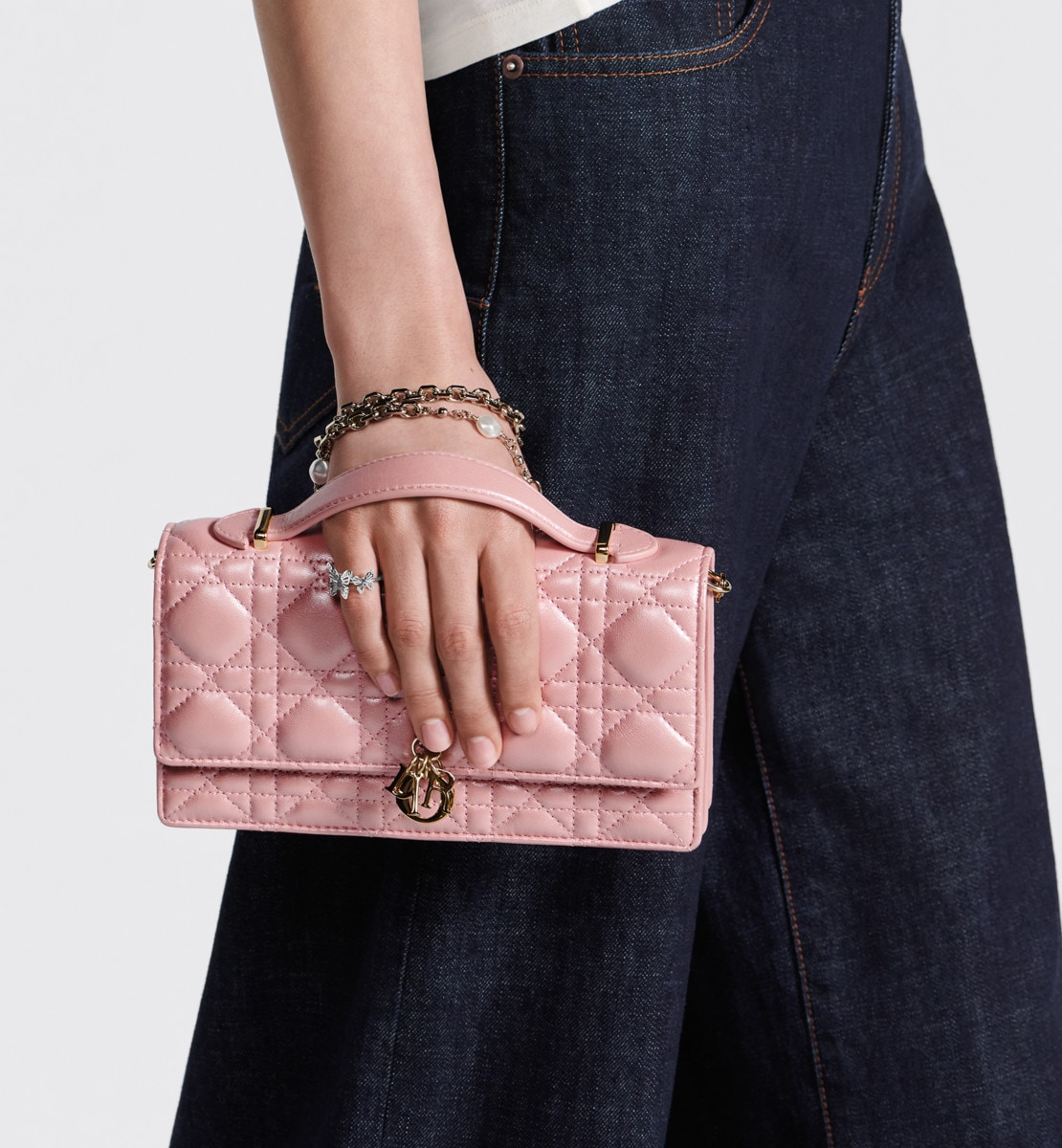 Mini sac Miss Dior Cuir d'agneau Cannage perlé rose Melocoton