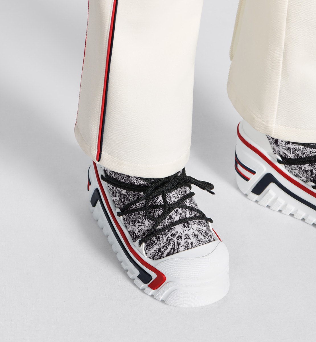 Bottine après-ski DiorAlps Nylon brillant à motif Plan de Paris blanc et noir