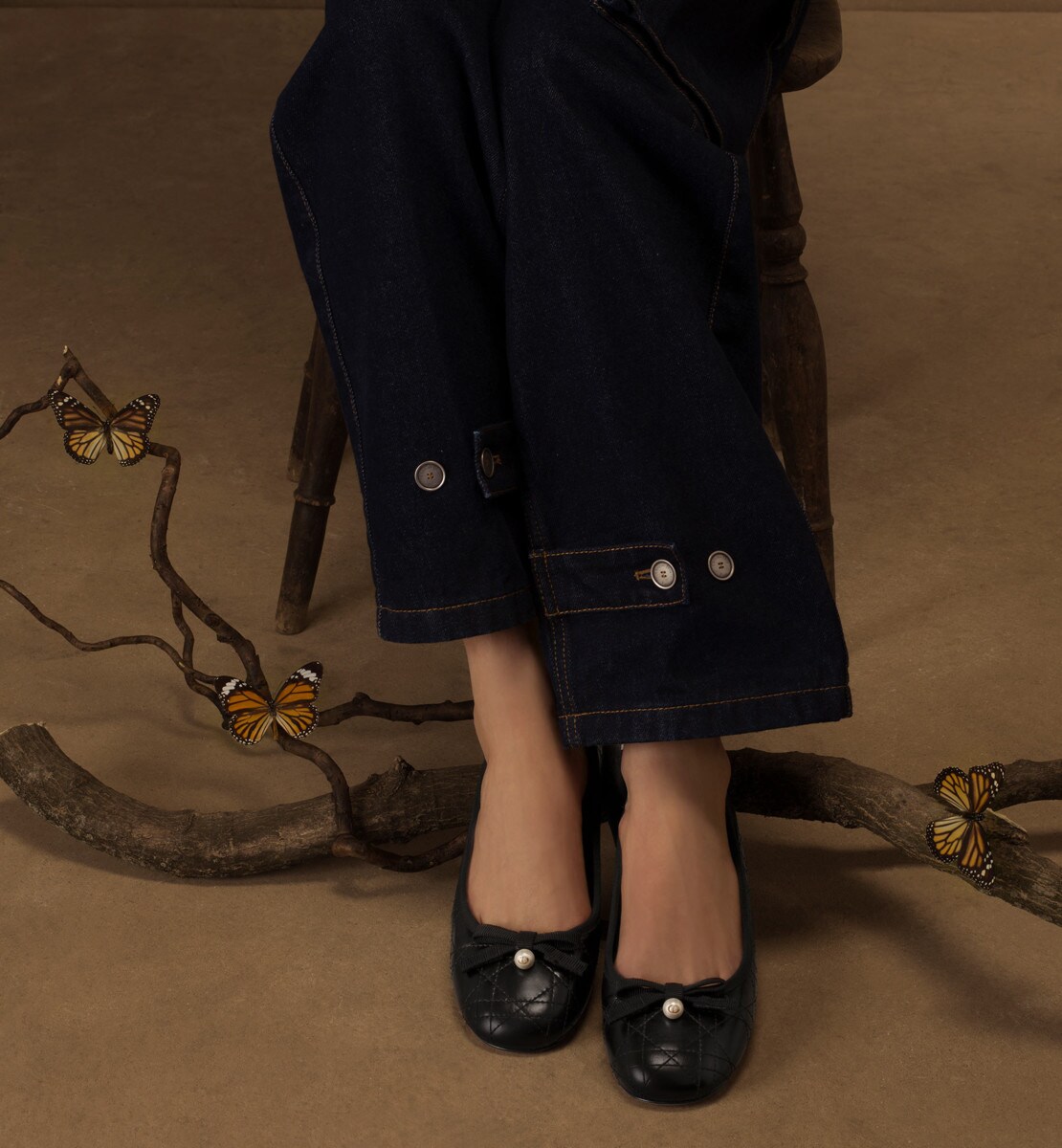 Ballerine Dior Ballet Cuir de veau matelassé à motif Cannage noir