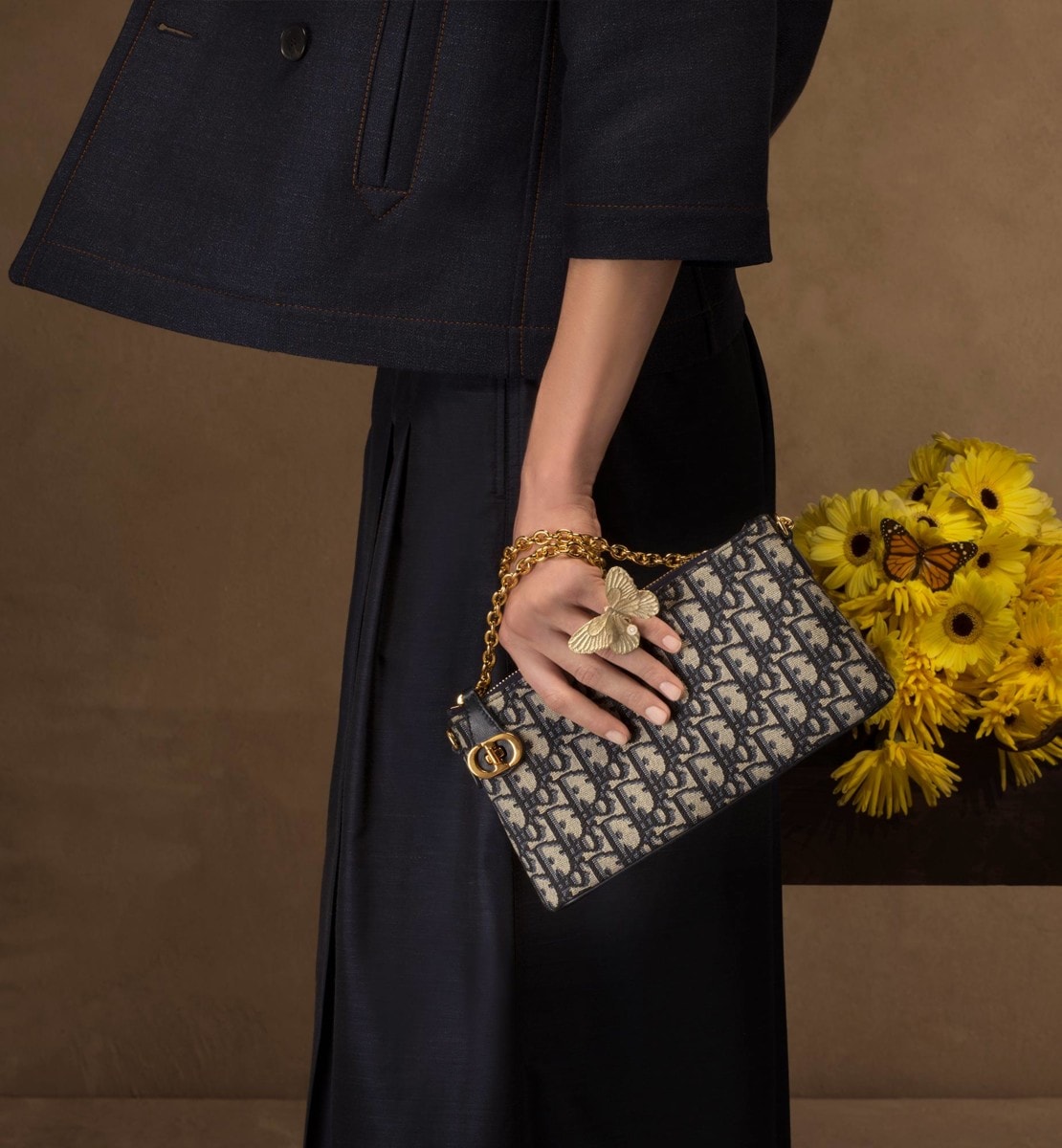 Mini sac porter épaule 30 Montaigne Toile jacquard Dior Oblique bleu