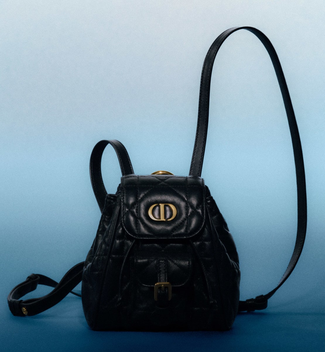 Nano sac à dos Dior Caro Cuir d'agneau Macrocannage noir