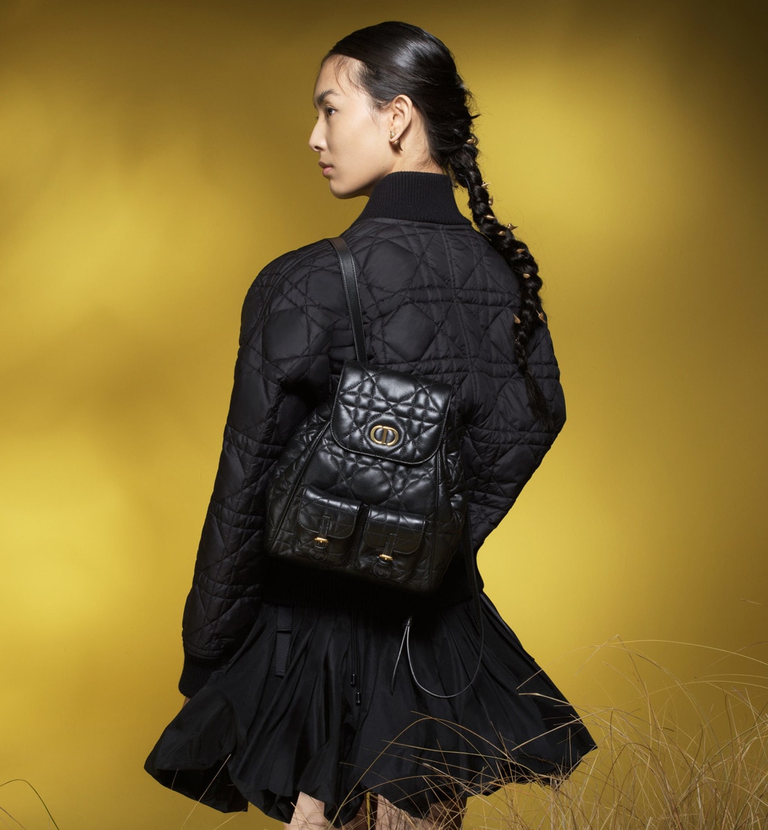 Sac à dos Dior Caro Medium Cuir d'agneau Macrocannage noir