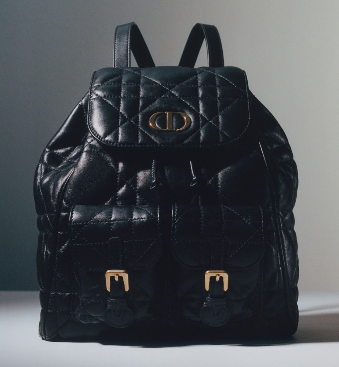 Sac à dos Dior Caro Medium Cuir d'agneau Macrocannage noir