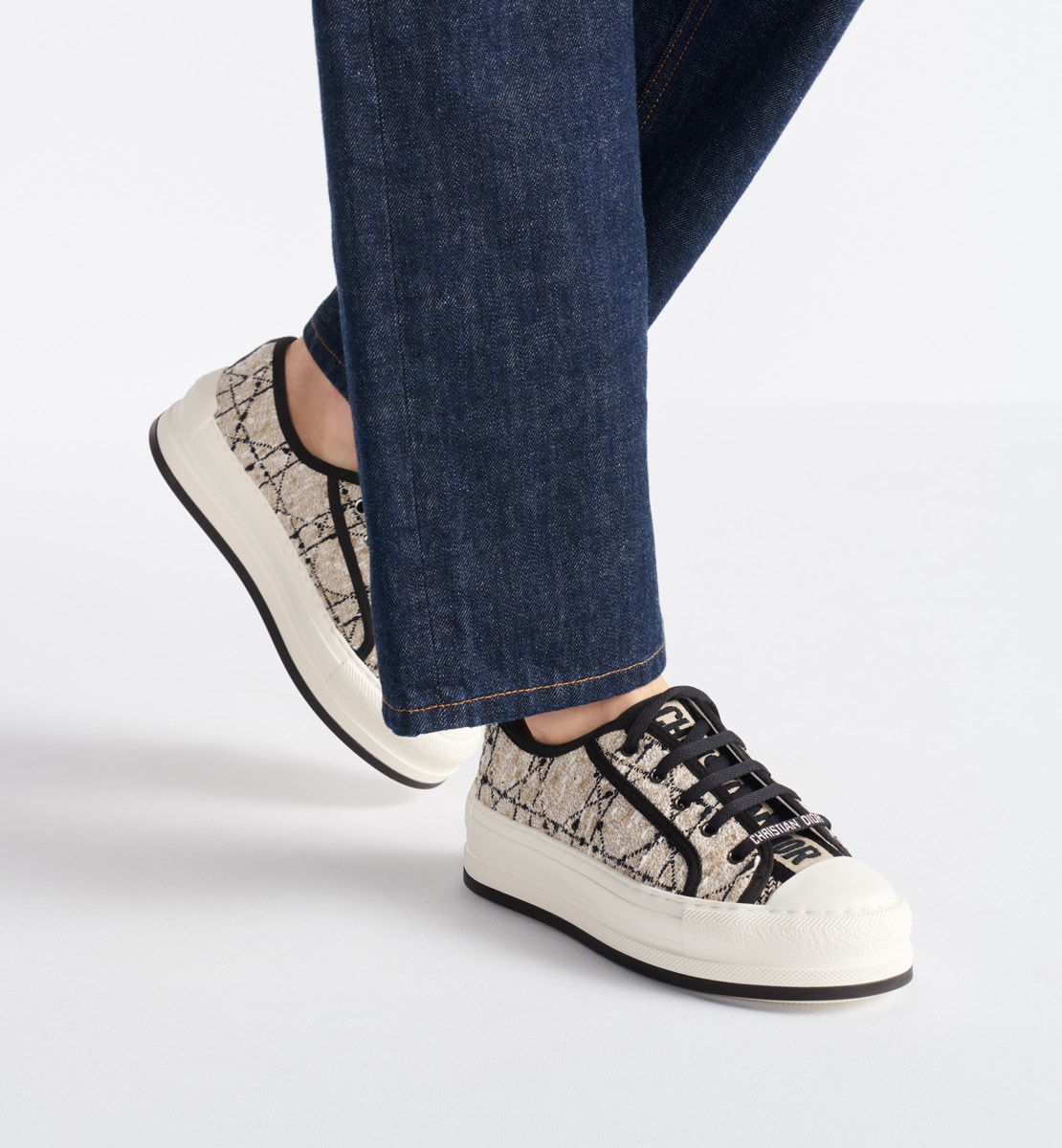 Sneaker à plateforme Walk'n'Dior Tweed à motif Cannage beige et noir