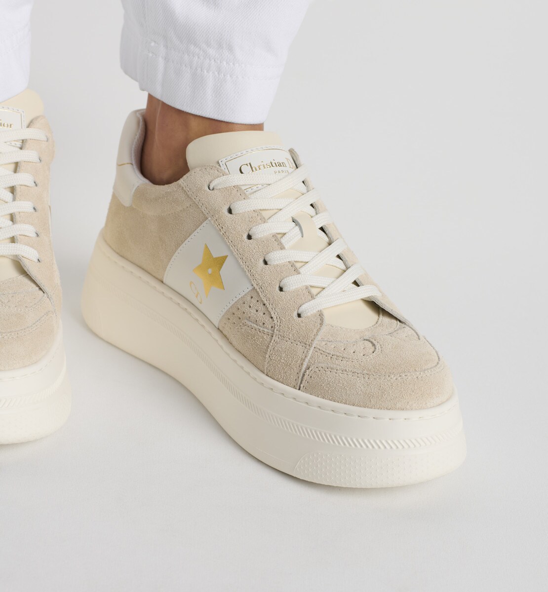 Sneaker à plateforme Dior Star Veau velours beige clair