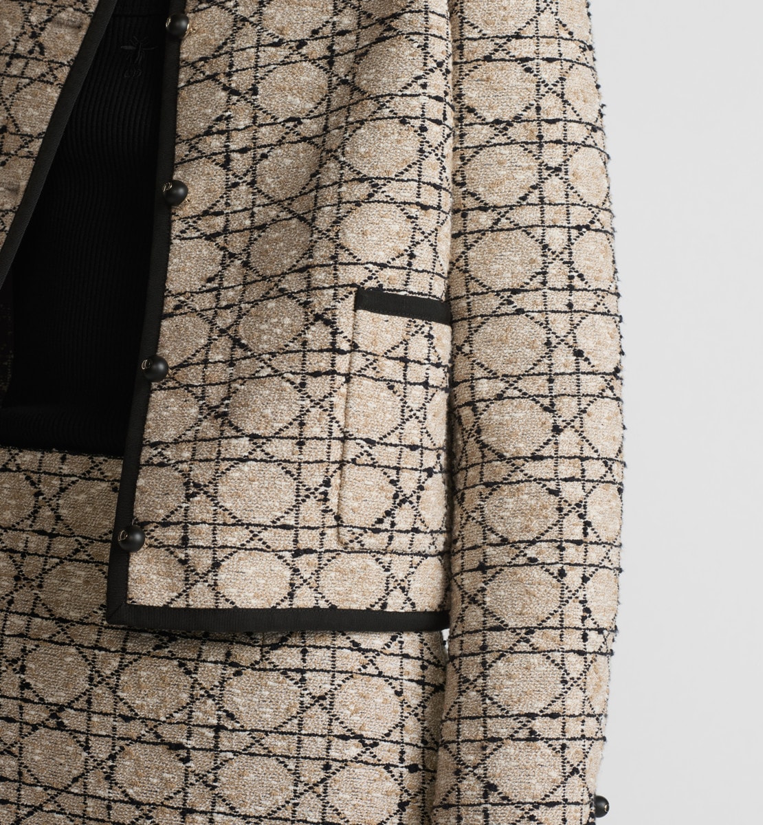 Veste courte Cannage Tweed de coton mélangé beige et noir