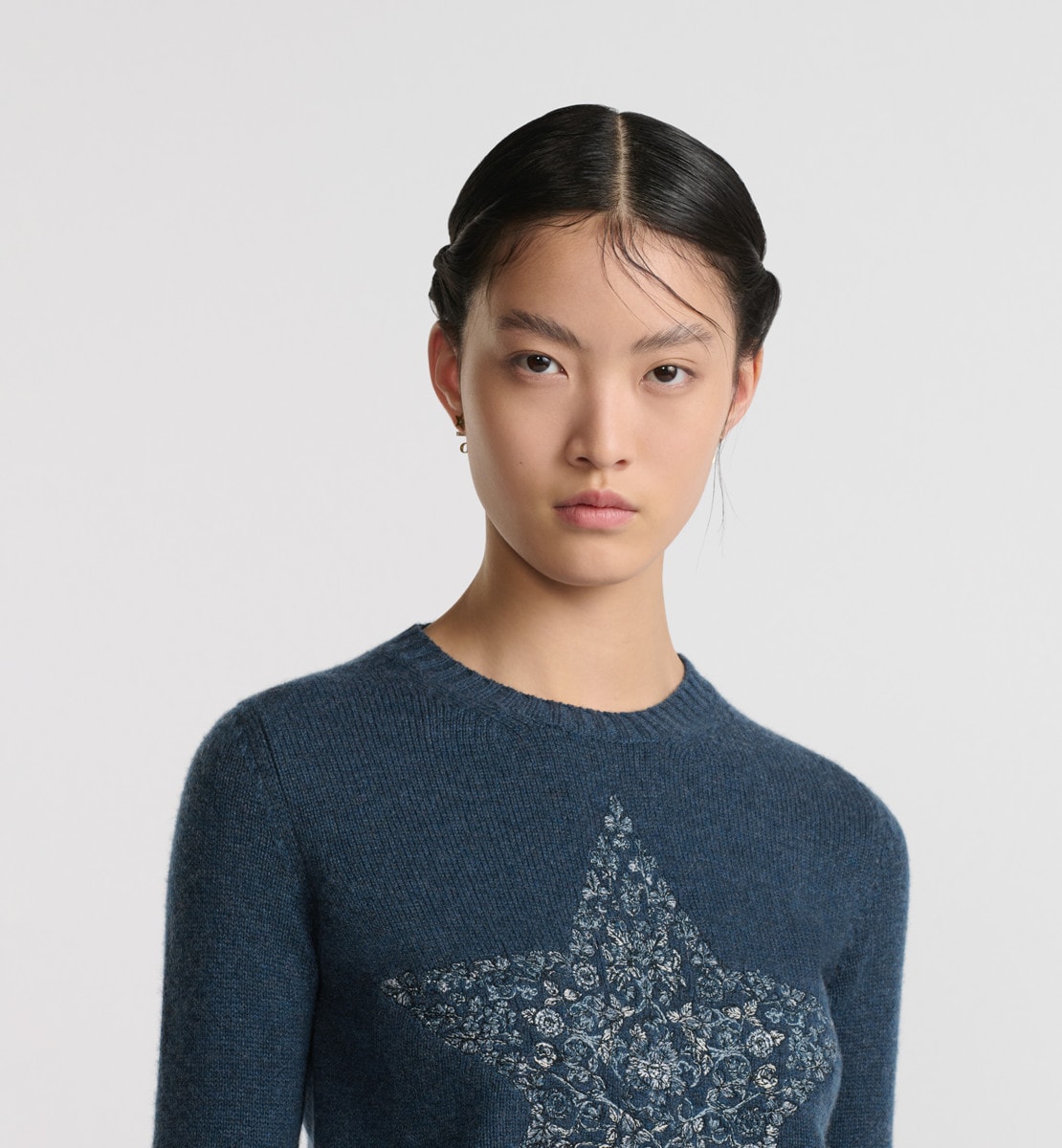 Pull brodé Maille de cachemire bleu à motif Dior Around The World multicolore